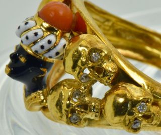 Museum $15,  000.  00 Memento Mori Skulls&enamel Blackamoor 18k Gold&diamonds Ring