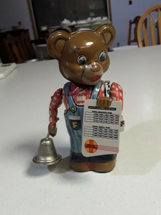 Vintage Fossil Wind Up Tin Bear Bell Waving Schedule