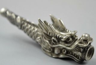 China Collectable Souvenir Handwork Miao Silver Carve Dragon Head Smoking T00l