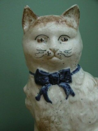 19thc Staffordshire Large Brown & White Cat In Sitting Pose C.  1860 