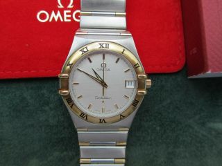 Vintage Omega Constellation 18k Gold & Steel White Dial Quartz Watch