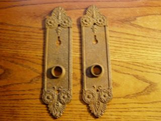 Vintage - - - 2 - - - Ornate Cast Iron 8 9/16 " X 2 1/8 " Door Knob Back Plates