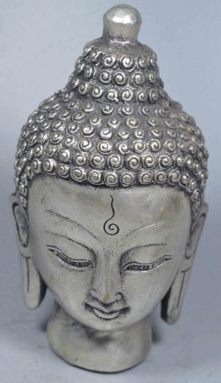 China Collectable Miao Silver Carve Temple Buddha Head Exorcism Pray Old Statue