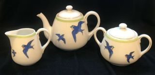 Nippon Porcelain Teapot Creamer Plates Cups & Saucers Child ' s Bluebird Tea Set 2