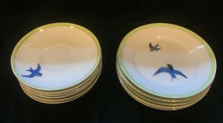 Nippon Porcelain Teapot Creamer Plates Cups & Saucers Child ' s Bluebird Tea Set 3