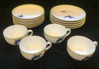 Nippon Porcelain Teapot Creamer Plates Cups & Saucers Child ' s Bluebird Tea Set 4