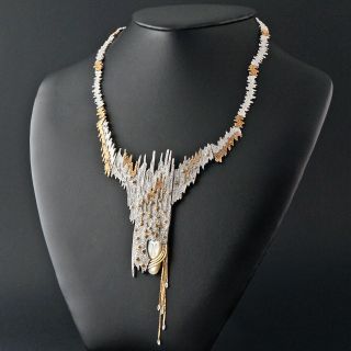 Erte Solid 14k Gold,  Sterling Silver,  Mop & Diamond Sophistication Necklace,  Nr