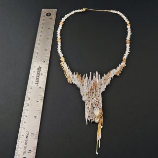 Erte Solid 14K Gold,  Sterling Silver,  MOP & Diamond Sophistication Necklace,  NR 9