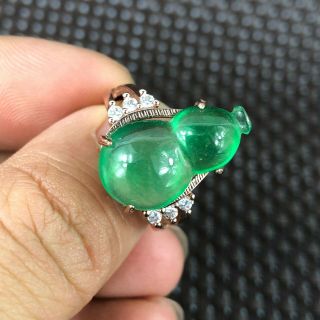 Collectible Chinese Rare Green Jadeite Jade Lucky Gourd Handwork No.  7 - 12 Ring