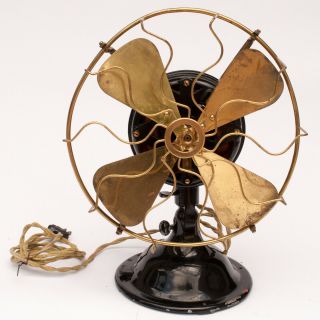 Antique Menominee Snowflake Model Brass Blade & Cage Electric Fan 12 "