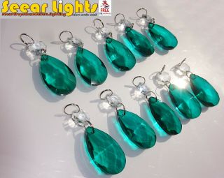 Peacock Green Chandelier Oval Cut Glass Crystals 10 Drops Prisms Droplets Beads