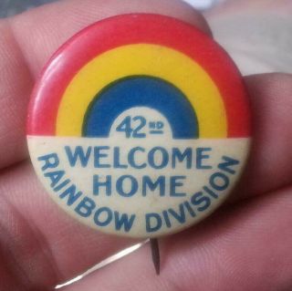 Wwi 42nd Rainbow Division Military Us Army National Guard Welcome Home Button
