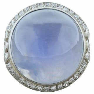Art Deco Star Sapphire 36.  37ctw Round & Marquise Cut Diamond Platinum Ring