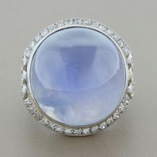 Art Deco Star Sapphire 36.  37ctw Round & Marquise Cut Diamond Platinum Ring 2
