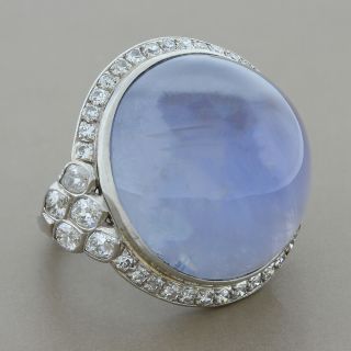 Art Deco Star Sapphire 36.  37ctw Round & Marquise Cut Diamond Platinum Ring 3