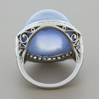 Art Deco Star Sapphire 36.  37ctw Round & Marquise Cut Diamond Platinum Ring 5