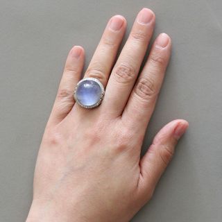 Art Deco Star Sapphire 36.  37ctw Round & Marquise Cut Diamond Platinum Ring 7
