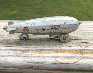 Vintage Cast Iron Zep Zeppelin Blimp Pull Airsip Toy Dent Co 5 "