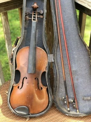Antique 4/4 German Violin Wilhelm Duerer Fecit Amati 1904 & Two Bows