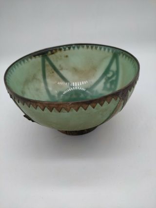 Old Chinese Hand - carved Tibet Silver wrapped jade bowl,  Dragon Phoenix 3