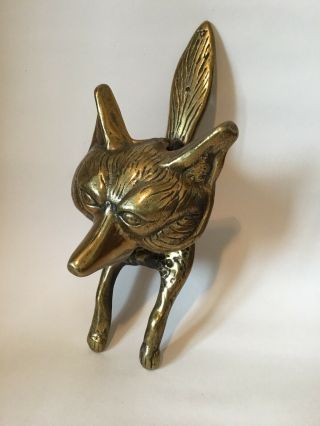 Vintage Large And Heavy Solid Brass Fox Door Knocker By Lombard 25 Cm