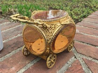 Antique Exquisite French Cut Crystal Bronze Ormolu Casket Jewelry Box