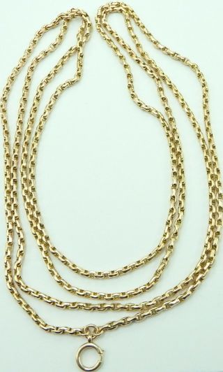 Antique 56 Inch Long 9 Ct Yellow Gold Muff Guard Chain Necklace Weighs 29 Grams