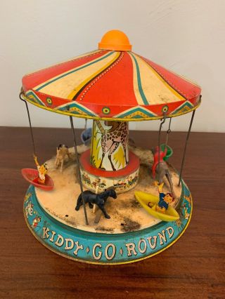 Vintage Unique Art Tin Litho Wind Up Kiddy Go Round
