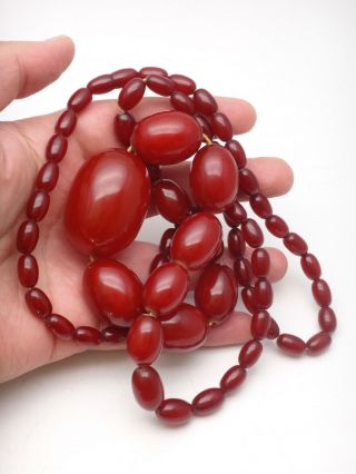 Antique Art Deco Red Cherry Amber Bakelite Necklace Graduated Beads 120 Grams