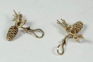Mid Century 14KT Gold Conifer Hand Cast Pinecones Branches Earrings & Brooch Set 3