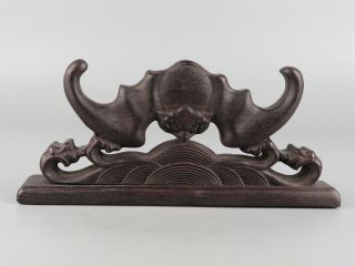 Chinese Exquisite Hand - carved bat Wooden statue 4