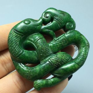 31g Chinese Old Natural Green Jade Hand - Carved Statue Mythical Creatures Pendant