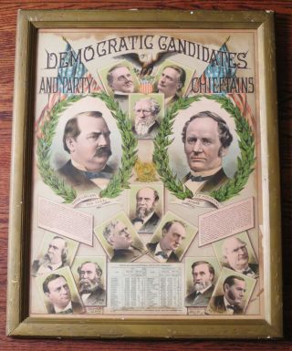 Rare Antique Political Poster - C1884 - Democratic Candidates - Cleveland & Hendricks