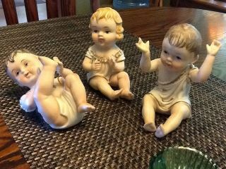 Set Of 3 Vintage Piano Babies Bisque Porcelain Twin Boys,  And A Girl