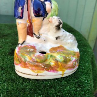 MID 19thC STAFFORDSHIRE HUNTSMAN FIGURE WITH DOG,  INKWELL TO BASE c1850s 3