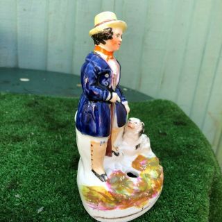 MID 19thC STAFFORDSHIRE HUNTSMAN FIGURE WITH DOG,  INKWELL TO BASE c1850s 4