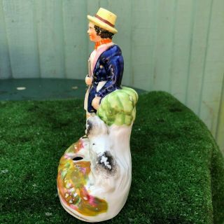 MID 19thC STAFFORDSHIRE HUNTSMAN FIGURE WITH DOG,  INKWELL TO BASE c1850s 7