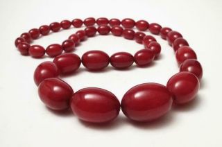 Cherry Amber Bakelite 107 Grams Marbled Faturan Oval Beads Necklace Prayer Worry