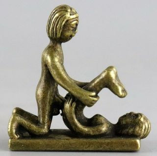 Collect Antique Bronze Hand Carve Boy & Girl Make Love Delicate Amusing Statue