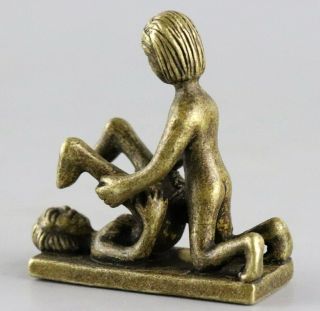 Collect Antique Bronze Hand Carve Boy & Girl Make Love Delicate Amusing Statue 3