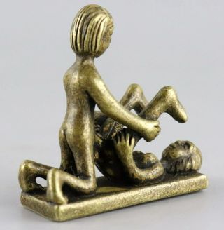 Collect Antique Bronze Hand Carve Boy & Girl Make Love Delicate Amusing Statue 5