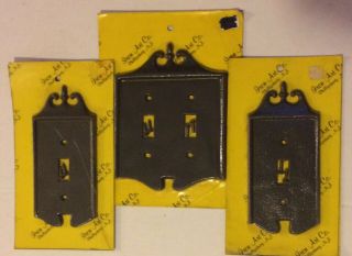 12 Vintage Iron Art Co.  Cast Iron Light Switch Plate/Outlet Covers Black - NOS 3