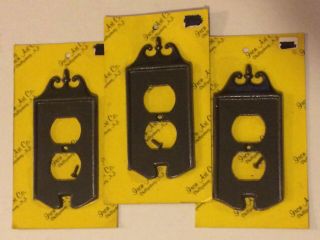 12 Vintage Iron Art Co.  Cast Iron Light Switch Plate/Outlet Covers Black - NOS 4