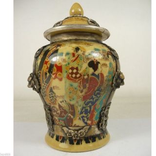 China Porcelain Japan Maid Big Tea Pot Jar Armored Silver Lion Dragon Phoenix