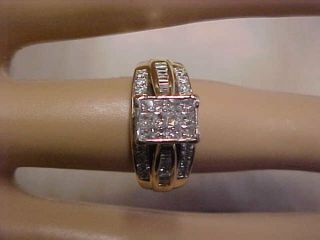 Vintage 1.  52ctw Princess - Baguette - Round Diamond Three Ring Set 14k Yellow Gold