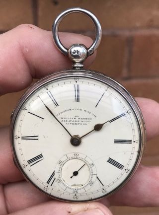 A GENTS EARLY ANTIQUE SOLID SILVER LIVERPOOL FUSEE POCKET WATCH.  1858 11