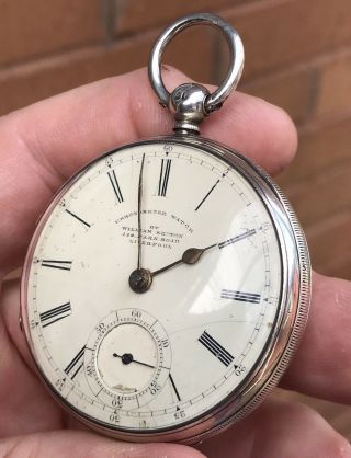 A GENTS EARLY ANTIQUE SOLID SILVER LIVERPOOL FUSEE POCKET WATCH.  1858 3