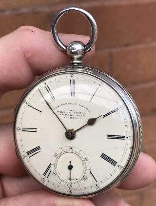 A GENTS EARLY ANTIQUE SOLID SILVER LIVERPOOL FUSEE POCKET WATCH.  1858 6