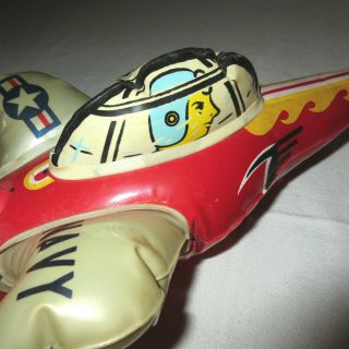 Inflatable Toy Jet Airplane Navy vintage Japan friction wheels 5