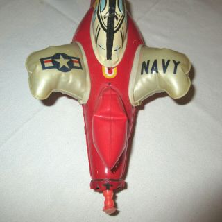 Inflatable Toy Jet Airplane Navy vintage Japan friction wheels 6